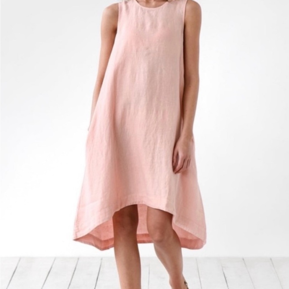 Sleeveless High-Low Linen Dress in Dusty Pink